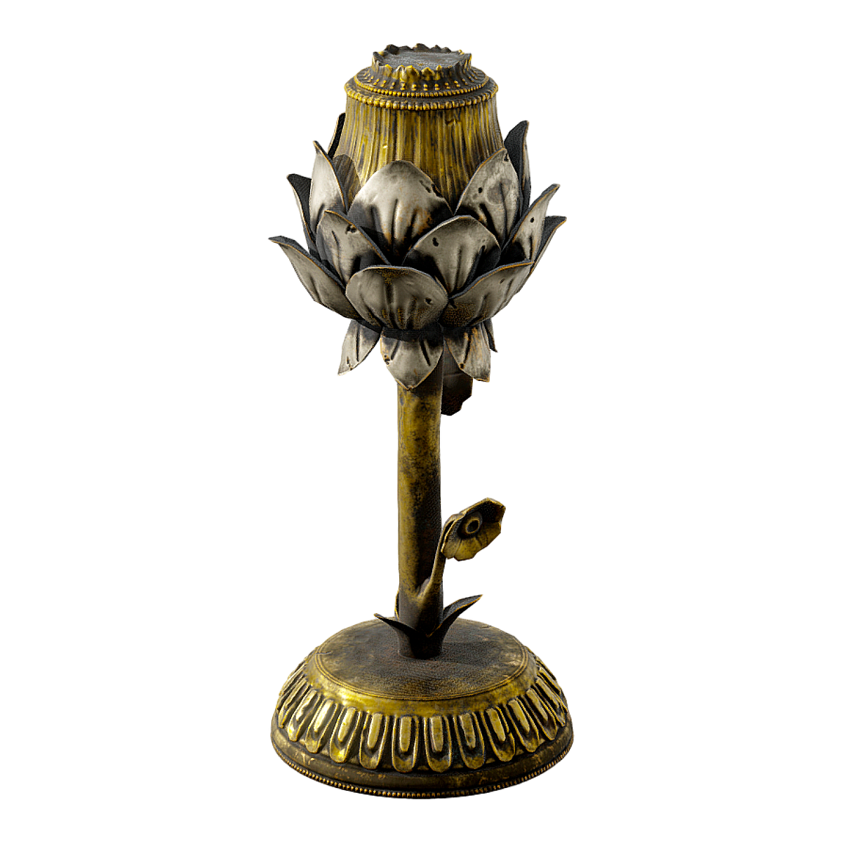 Guofeng statue antique bronze lotus lamp