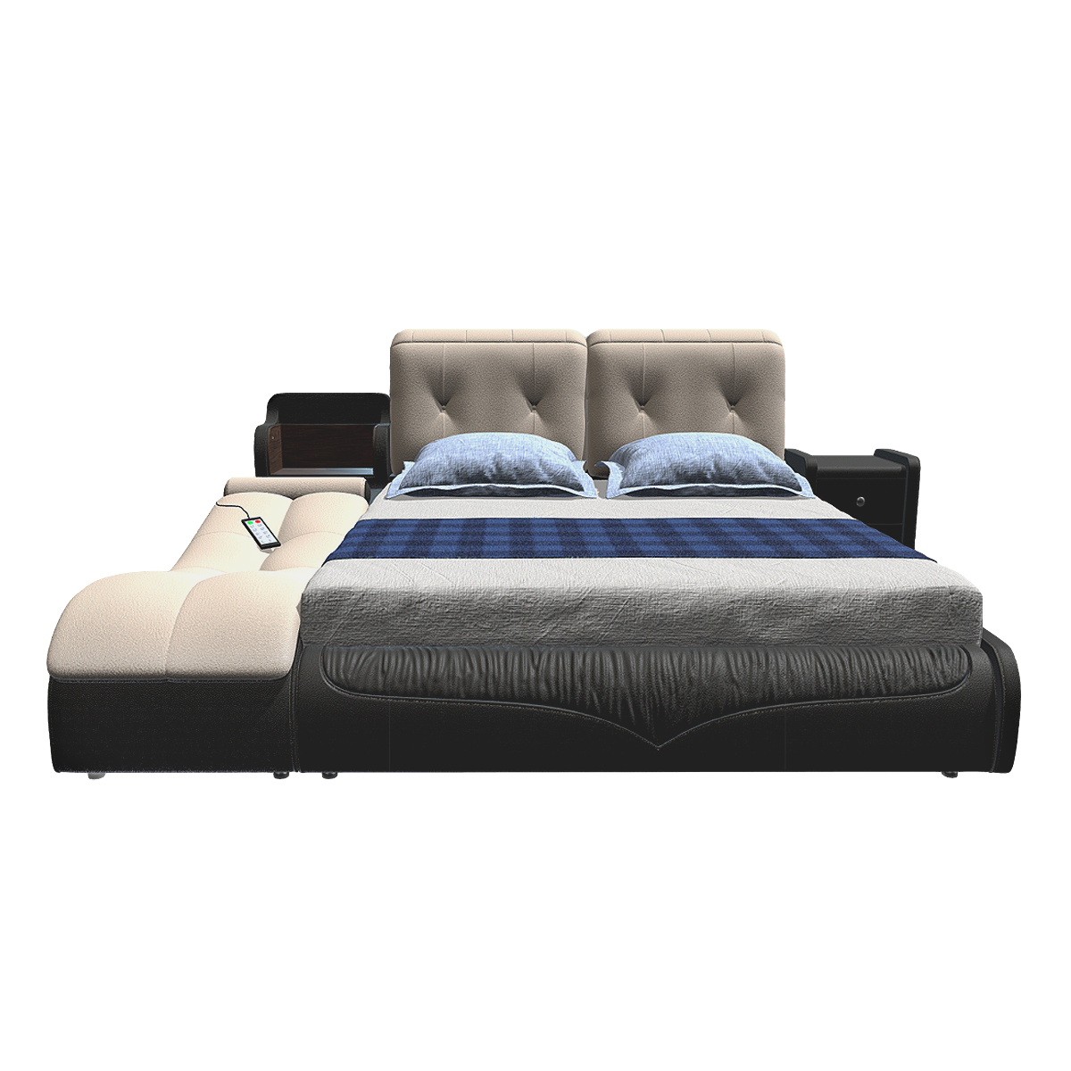 European Style Modern Style Master Bedroom Deluxe Leather Double Bed with Leather Massage Chair