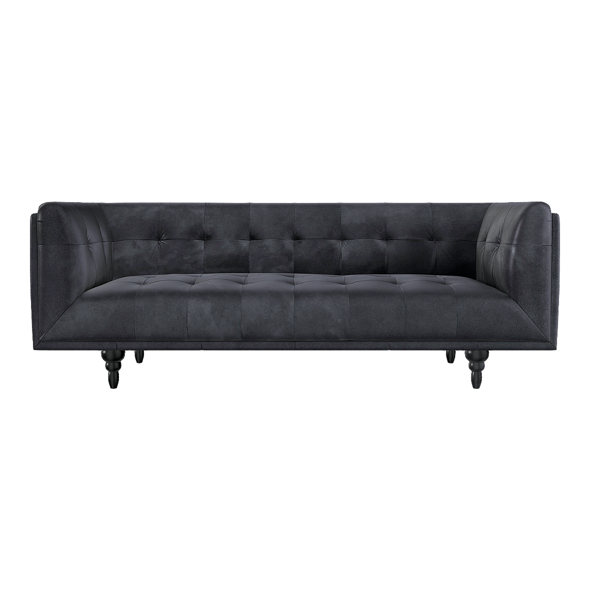 European-style modern bright black three-seater leather sofa