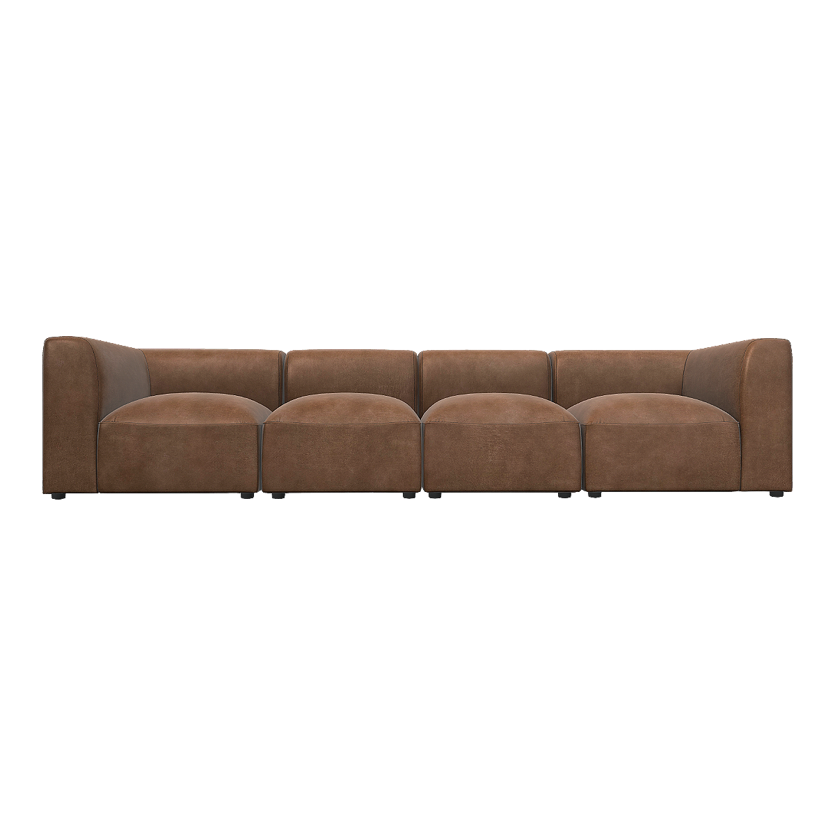 European-style retro brown leather four-seater sofa