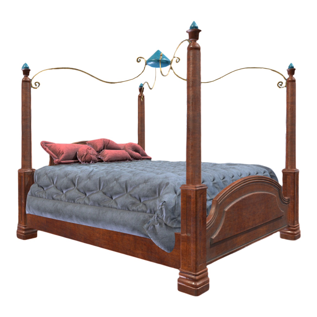 European-style fantasy retro walnut bedroom double bed