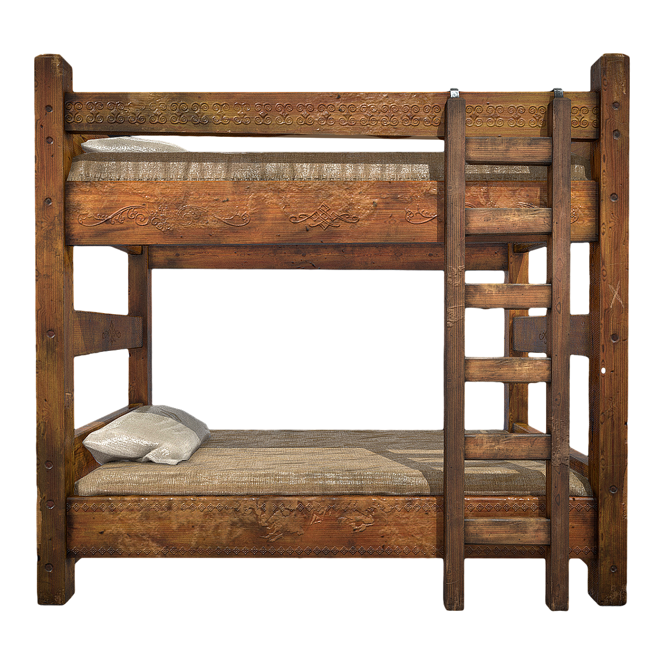 Medieval style carved mahogany bunk bed