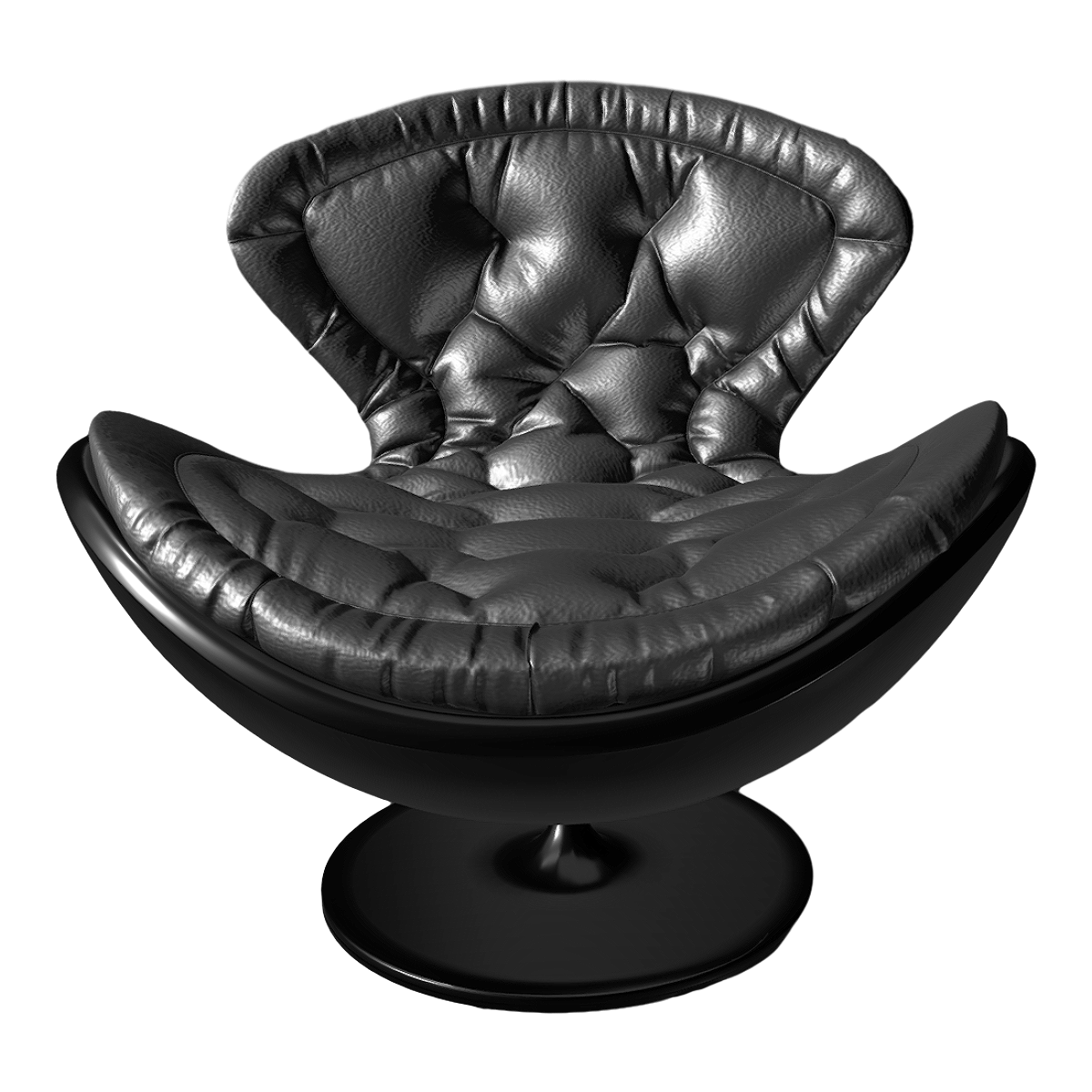 Italian Modern Black Matte Leather Arm Swivel Chair