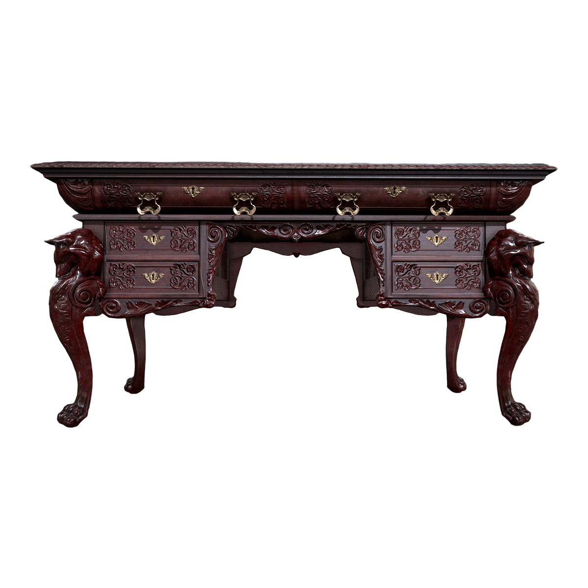 19th Century British Style Ebony Wolf Office Drawer Table