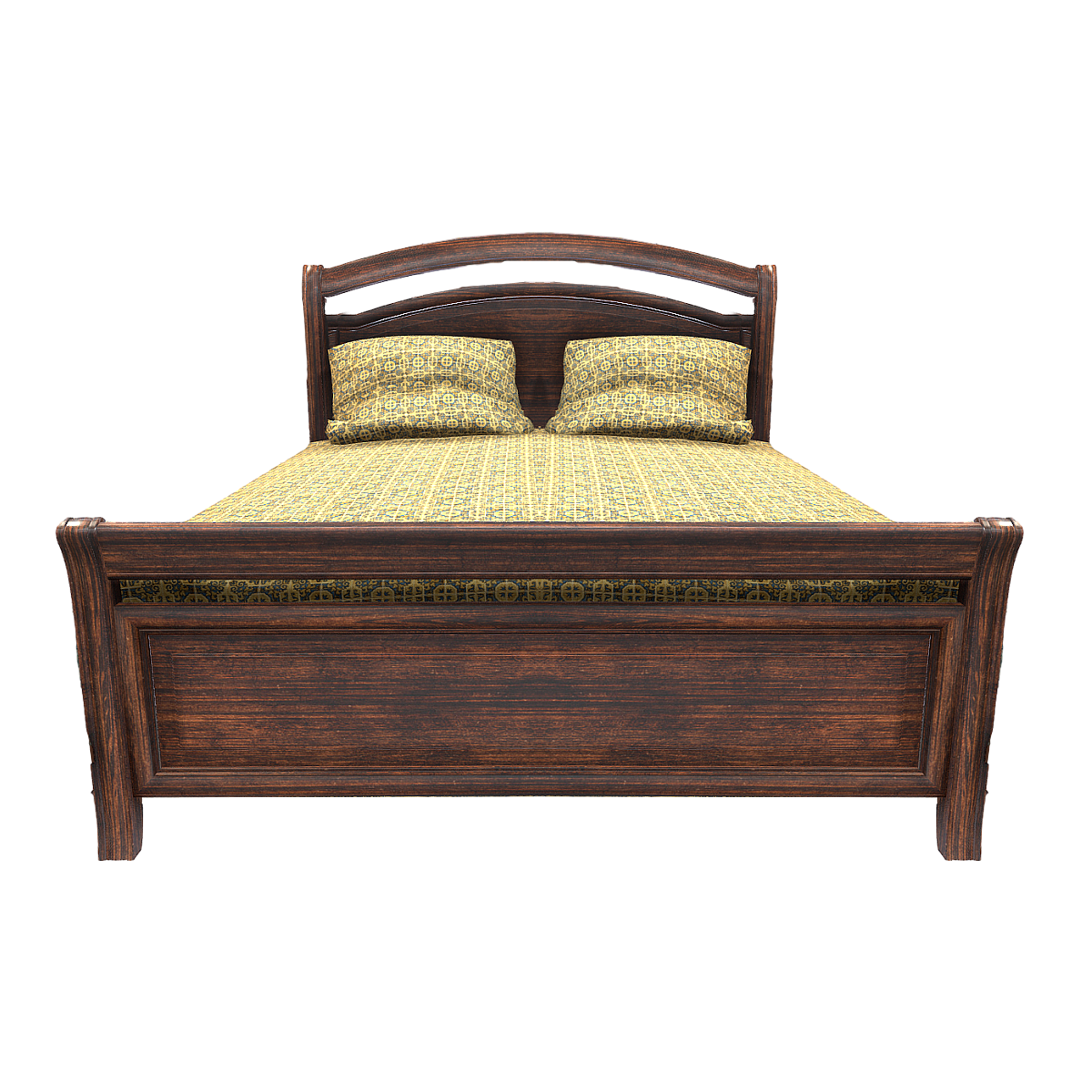European-style Retro Black Walnut Bedroom Double Bed with Mattress