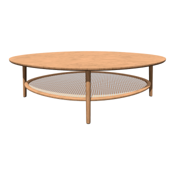 European-style simple-style oak double-layer coffee table with rattan mesh