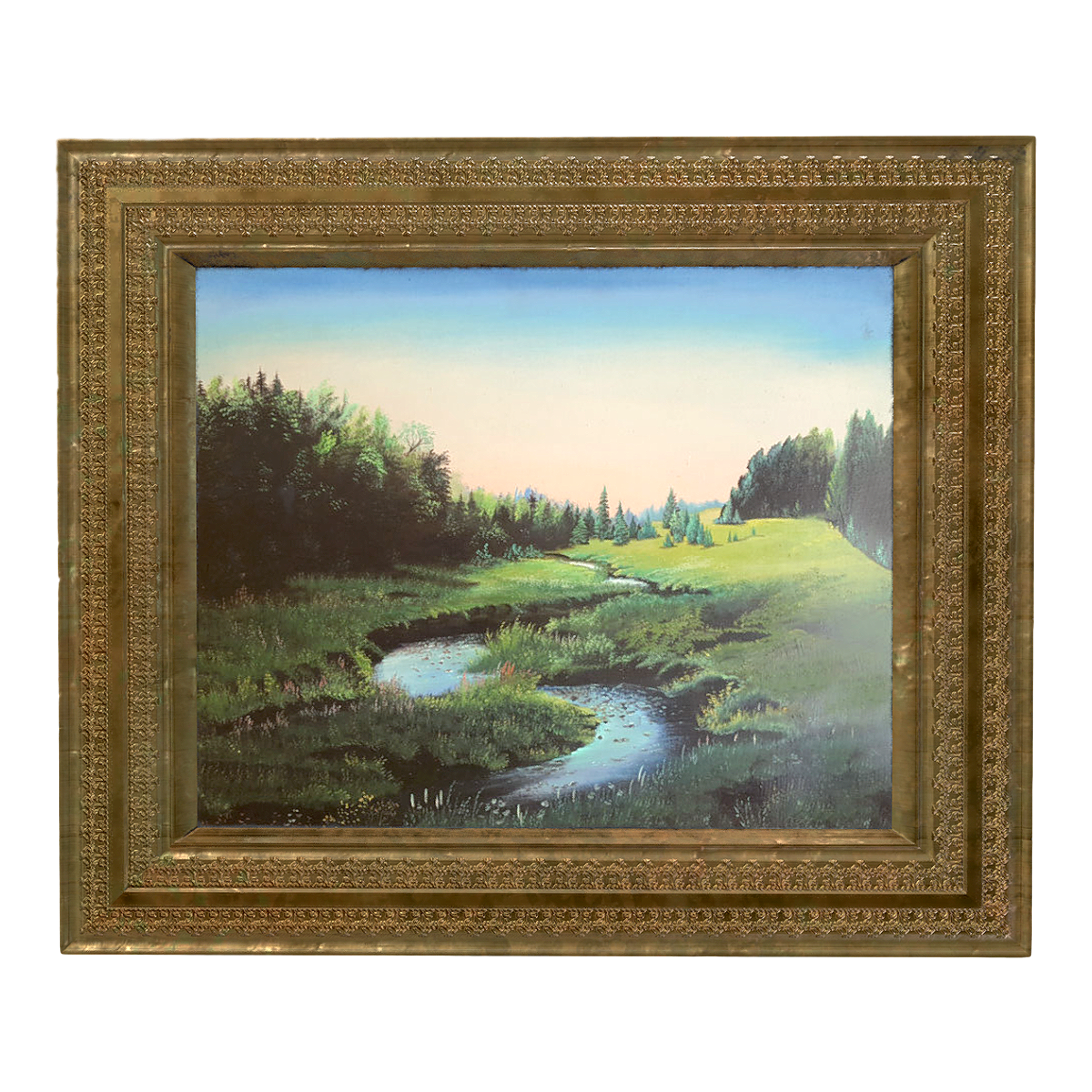 Italian Style Retro Gilded Luxury Frame Mounted Oil Painting Dusk Stream