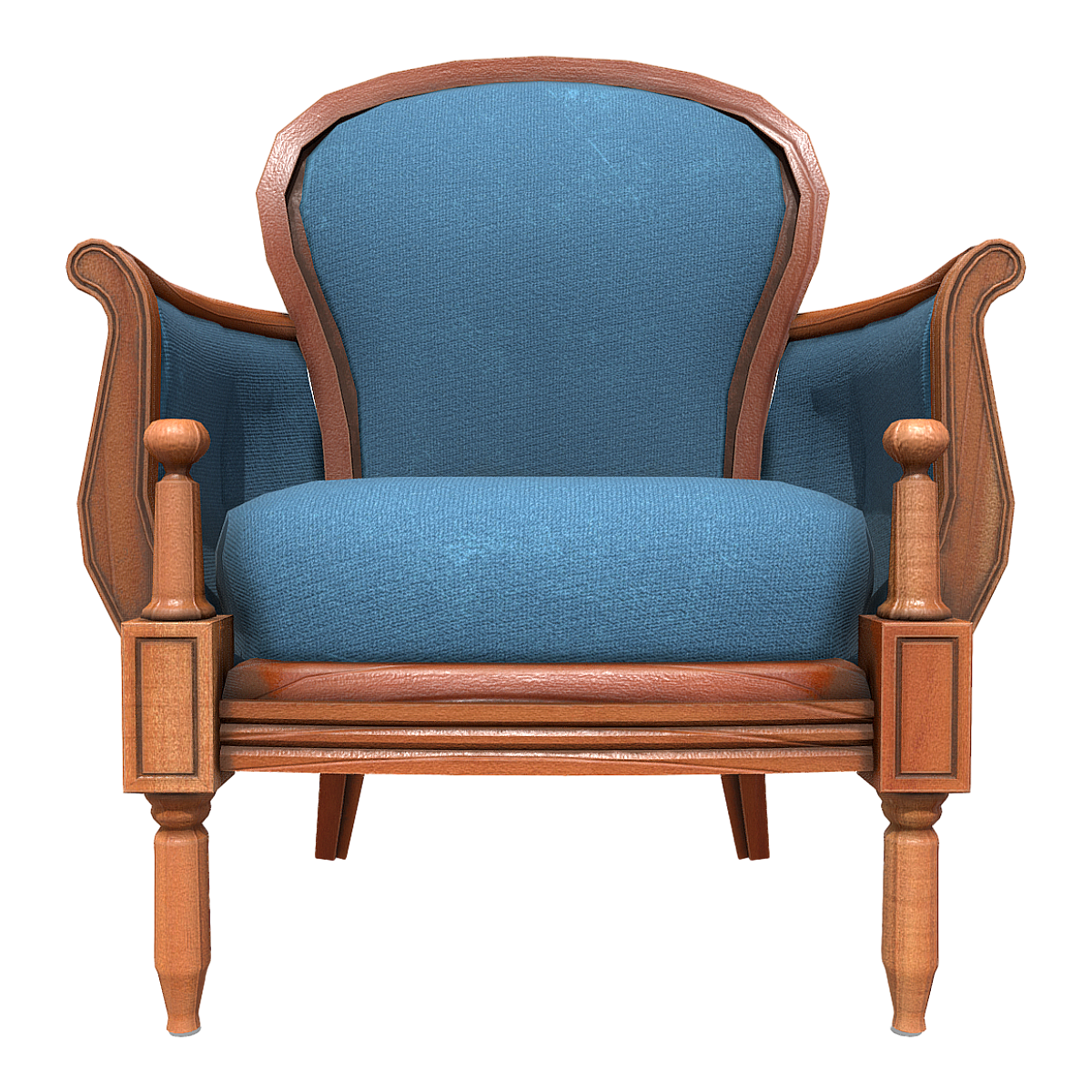 British Style Retro Blue Fabric Walnut Armrest Cushion Chair