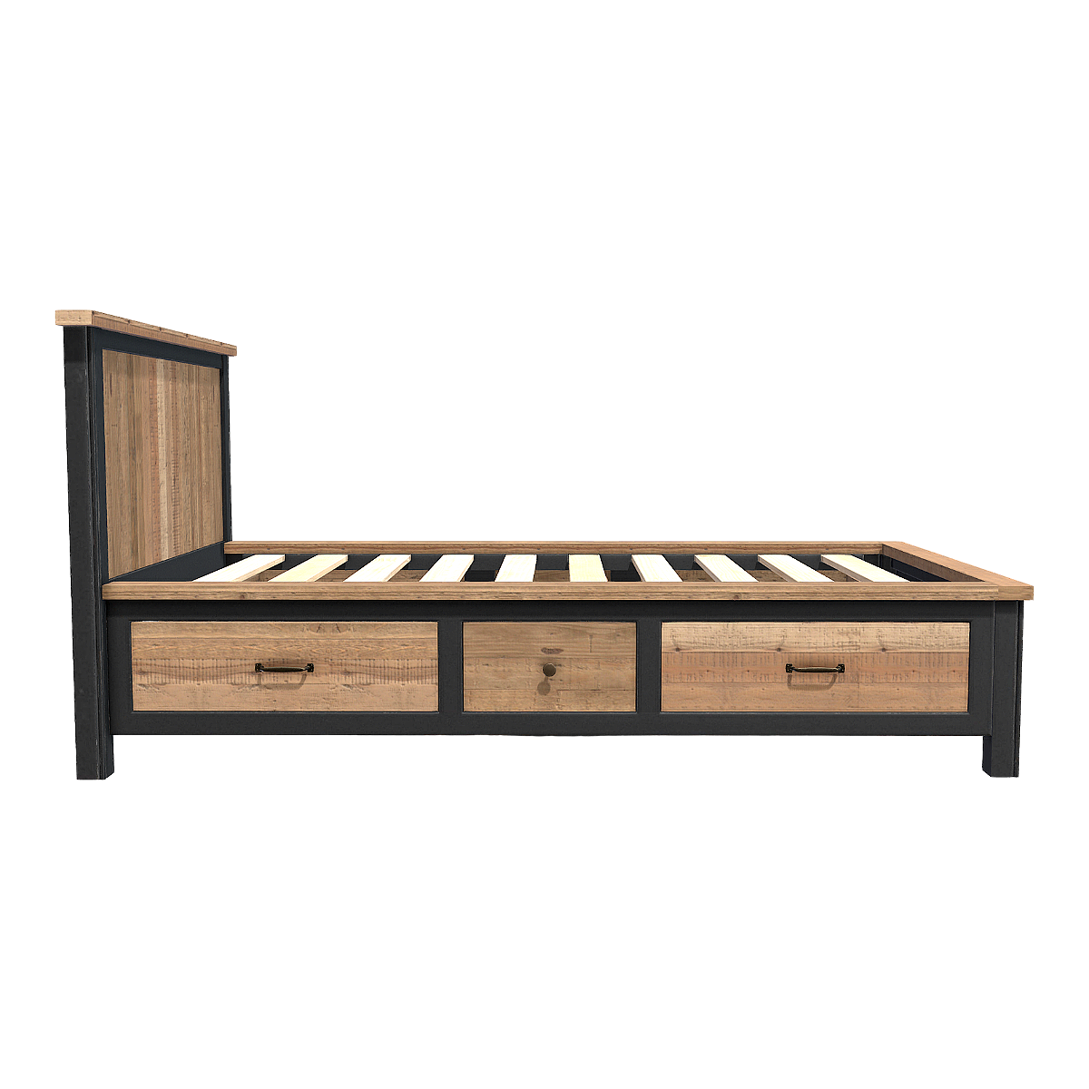 Nordic retro oak wooden row skeleton single drawer bed