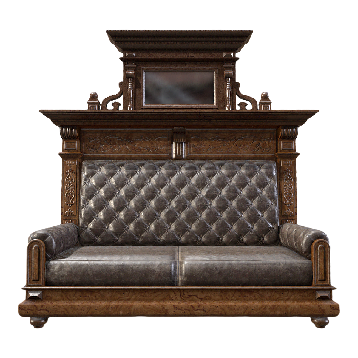 American Style Nostalgic Walnut Leather Set-up Sofa