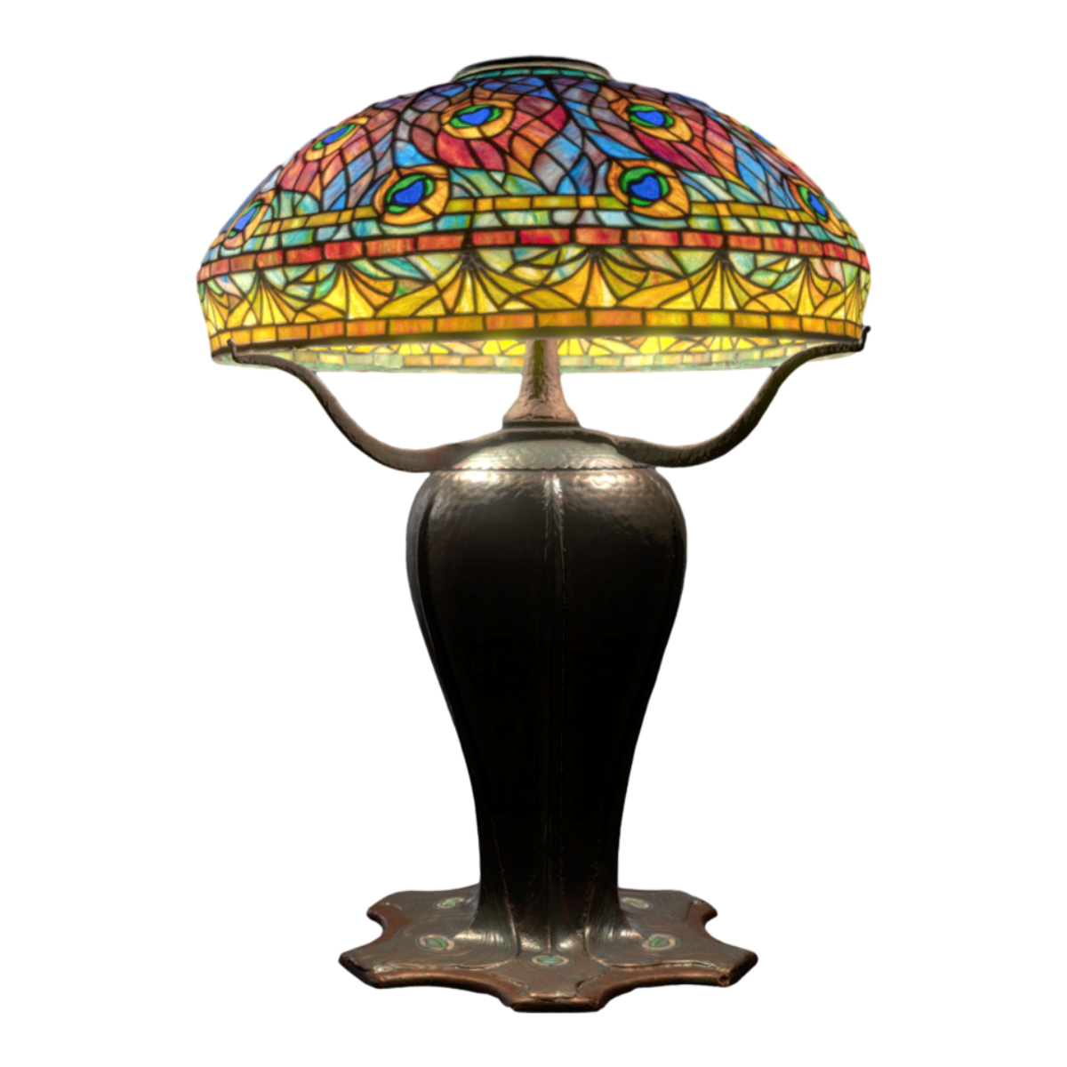 American Stained Glass Peacock Table Lamp in the 1900 s