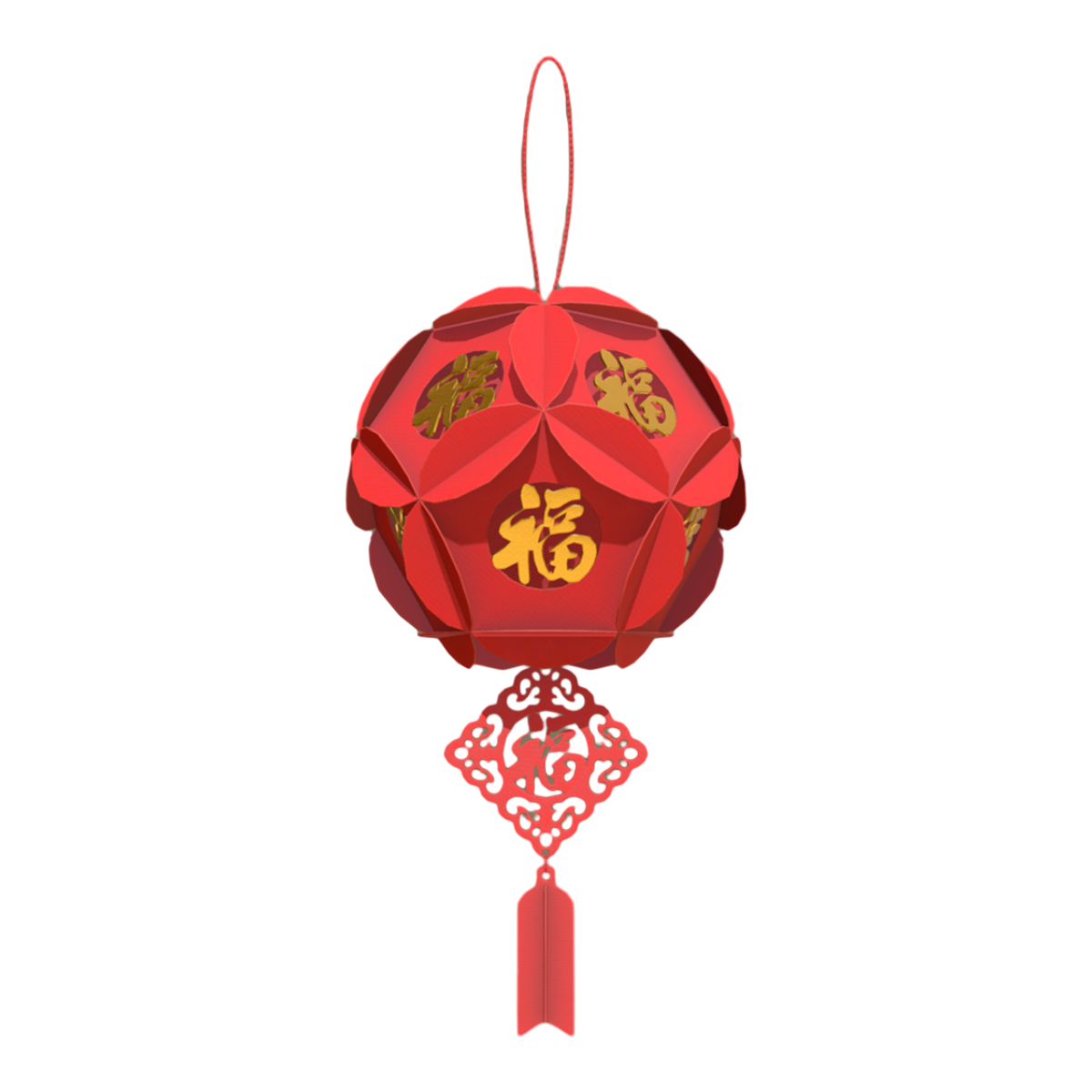 Chinese National Style New Year Spring Festival Hanging Red Blessing Paper-cut Lantern