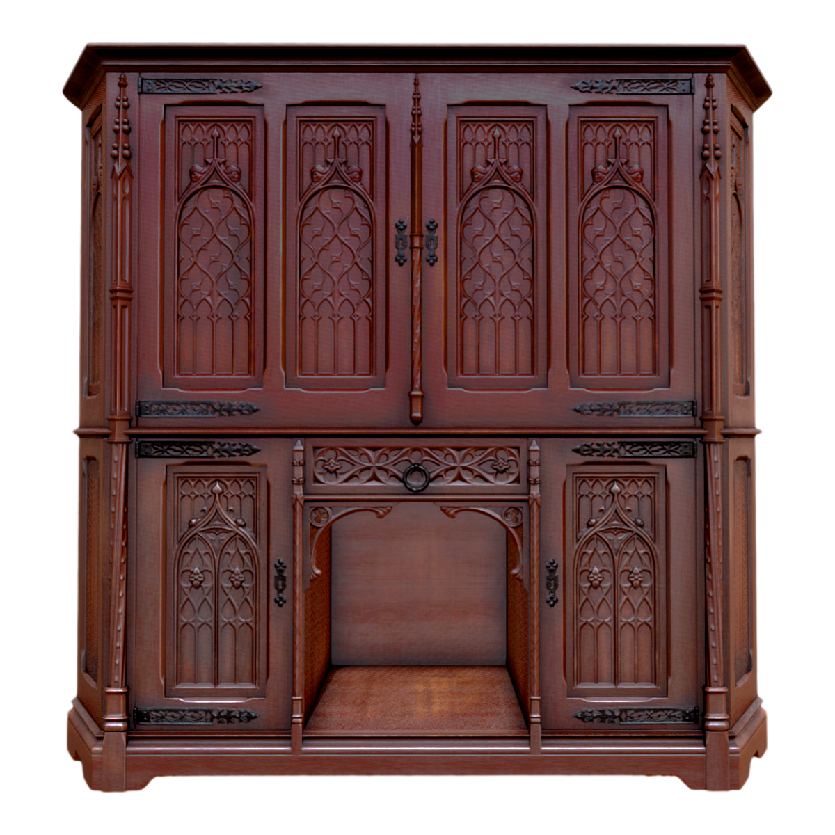 British Style Vintage Gothic Black Walnut Multi-Function Storage Wardrobe