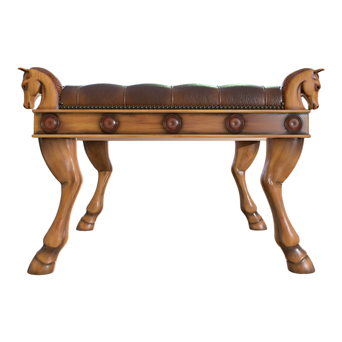 British Classical Horse-Shaped Leather Walnut Stool