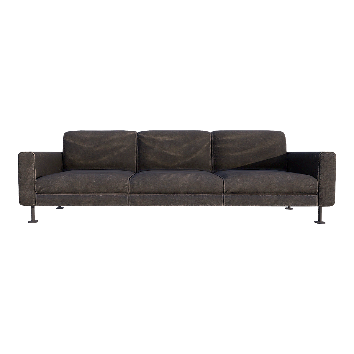 American Vintage Black Leather Three-Seat Sofa