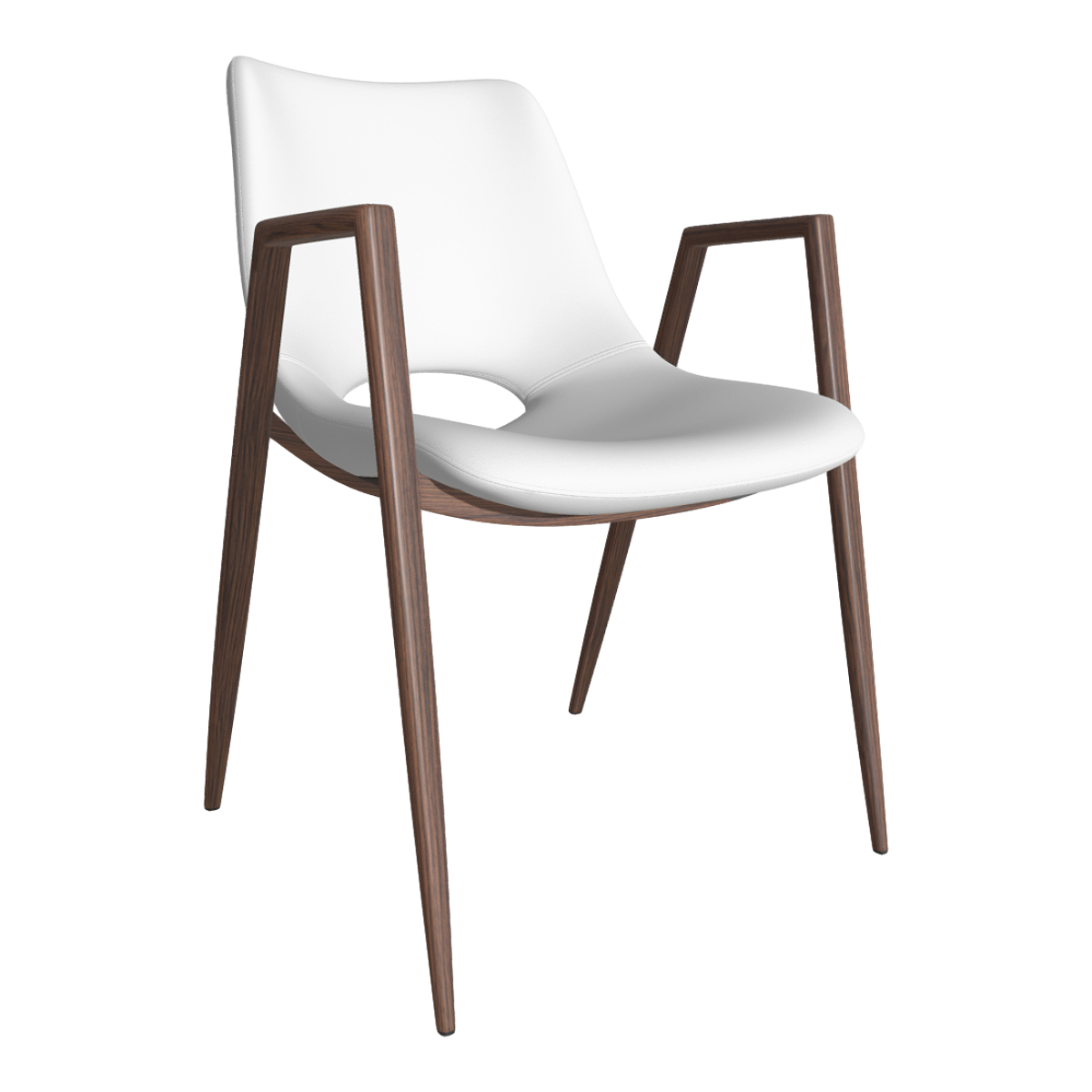 American Style Modern White Leather Cushion Black Walnut Low Dining Chair