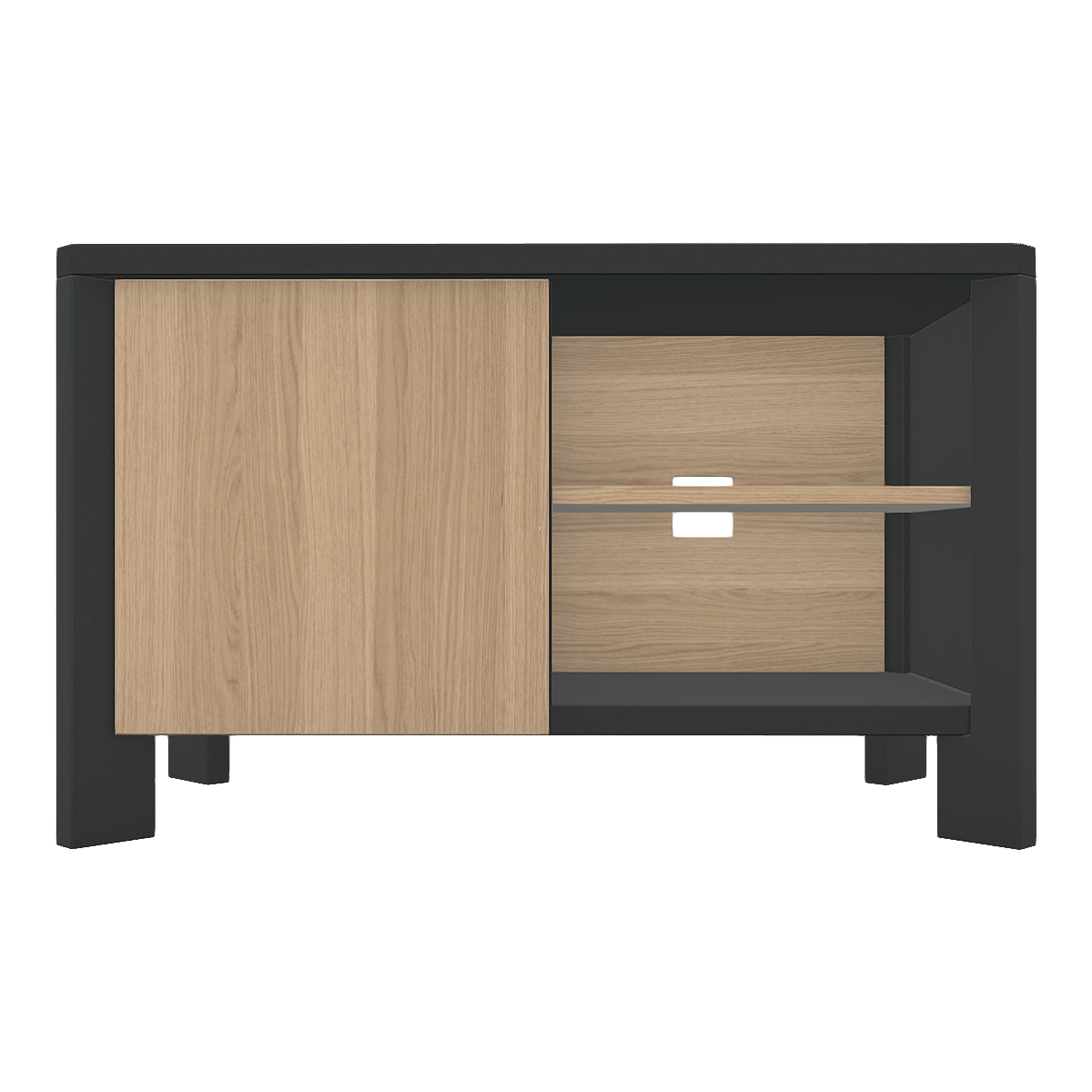 French Simple Style Black Wood Art Oak Low Cabinet