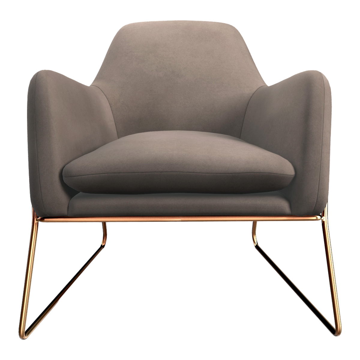 Italian Modern Velvet Fabric Copper Frame Armchair