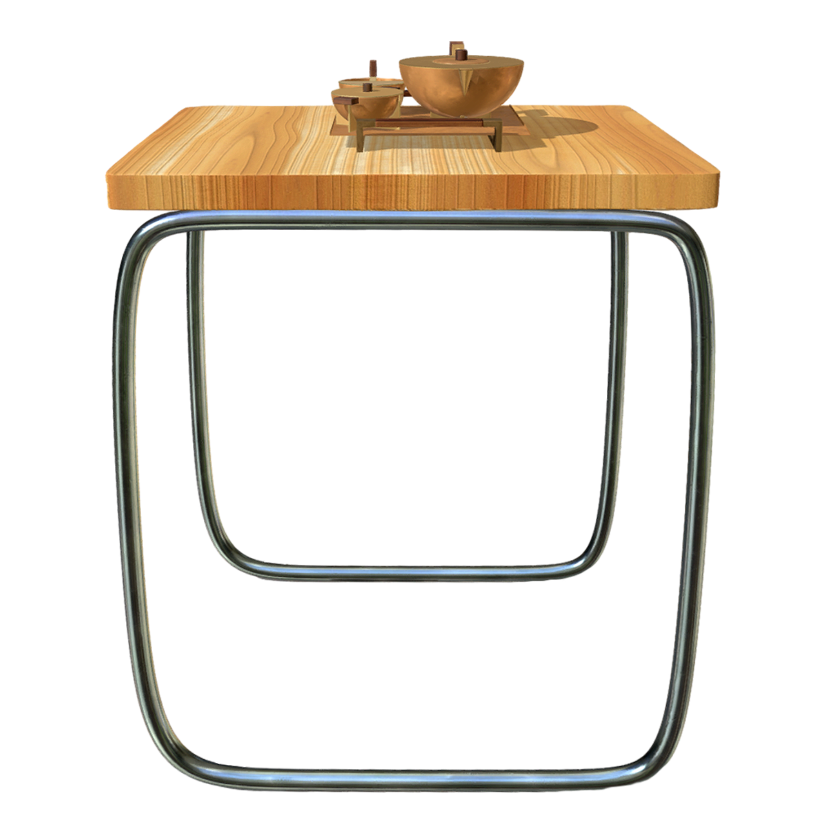 German Bauhaus Style Bronze Tea Set with Metal Frame Oak Tea Table