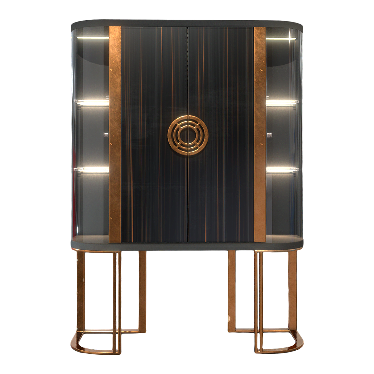 Italian-style gorgeous multi-functional black walnut glass side display cabinet