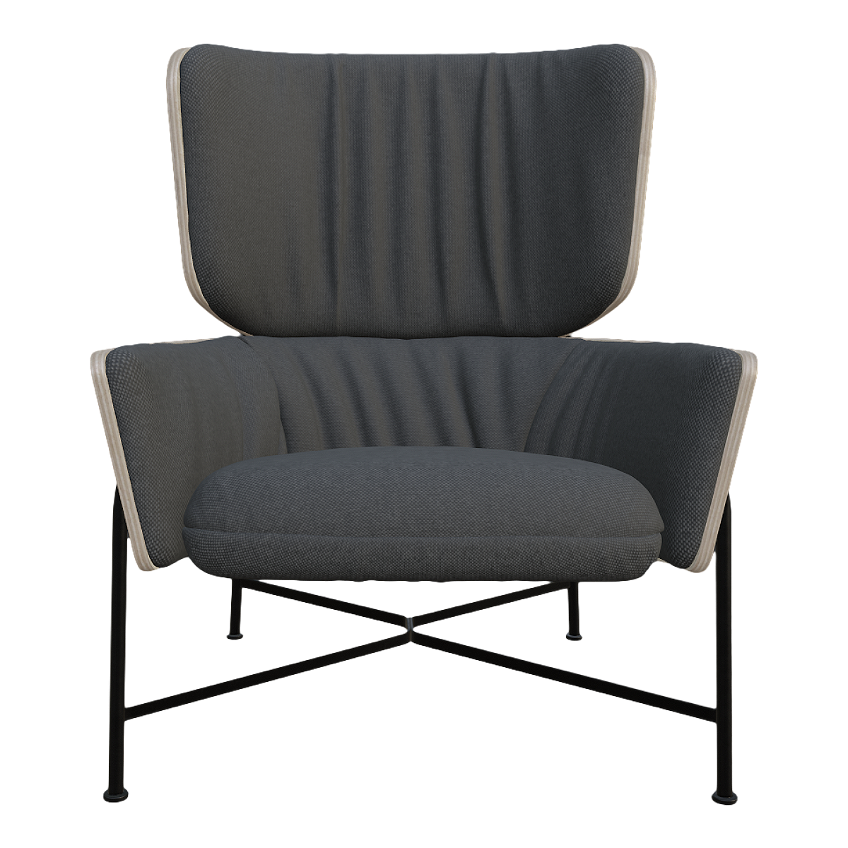 Italian Modern Black Fabric Metal Frame Armchair