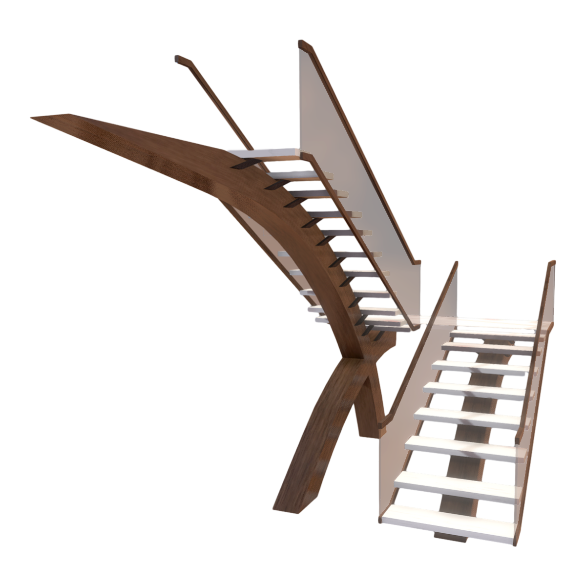 French Modern Light Luxury Walnut Glass Armrest Corner Staircase