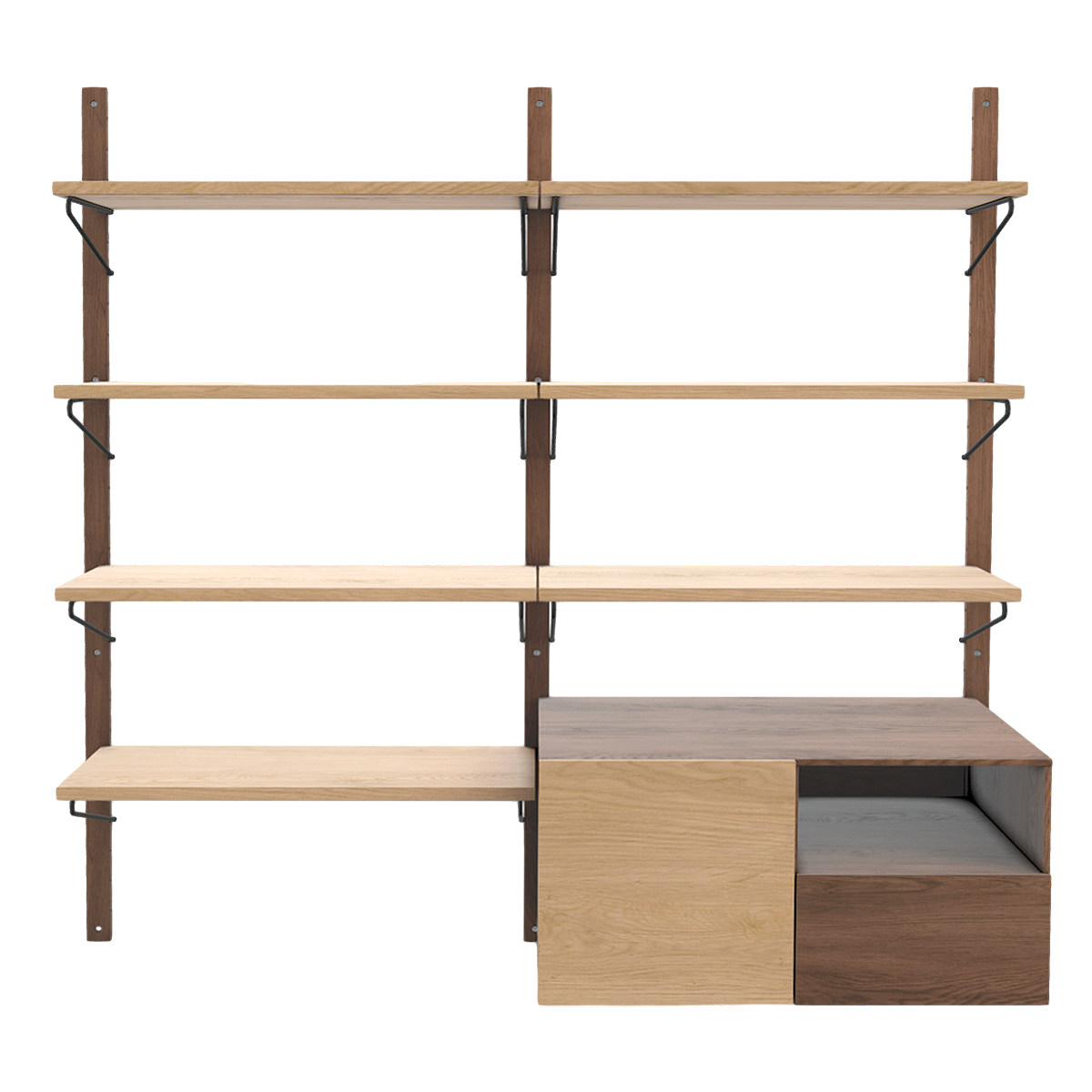 Italian Style Simple Style Walnut Oak Two-Color Wooden Storage Rack with Storage Cabinet