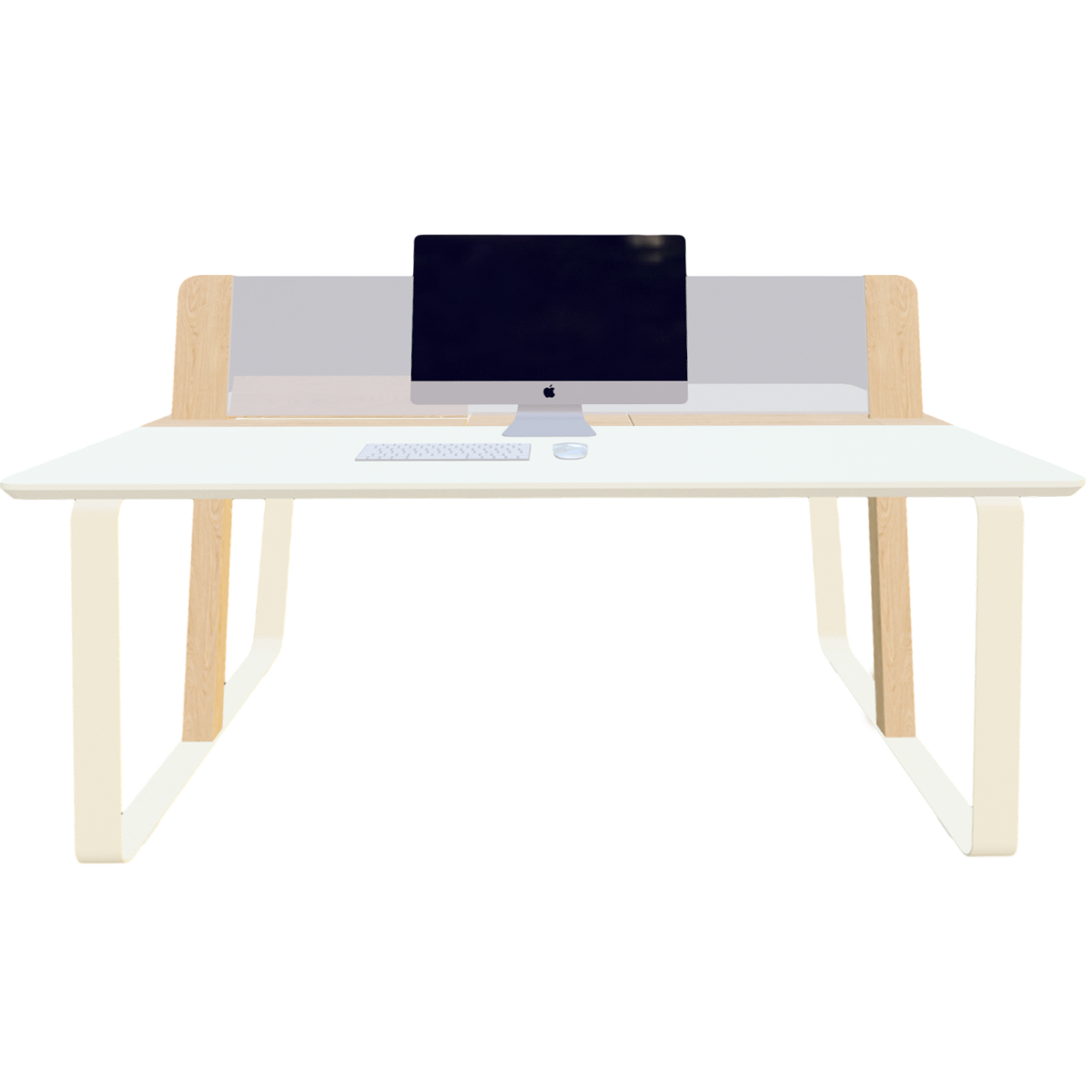 French Modern Style White Office Baffle Desk with Computer