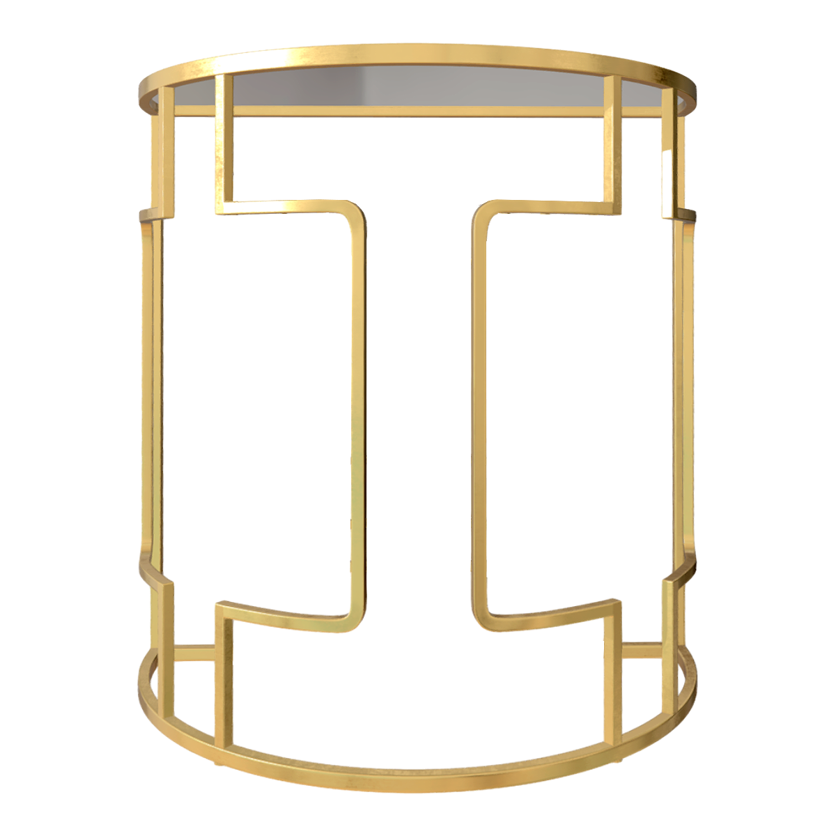 Chinese retro bronze frame semi-circular glass wall side table