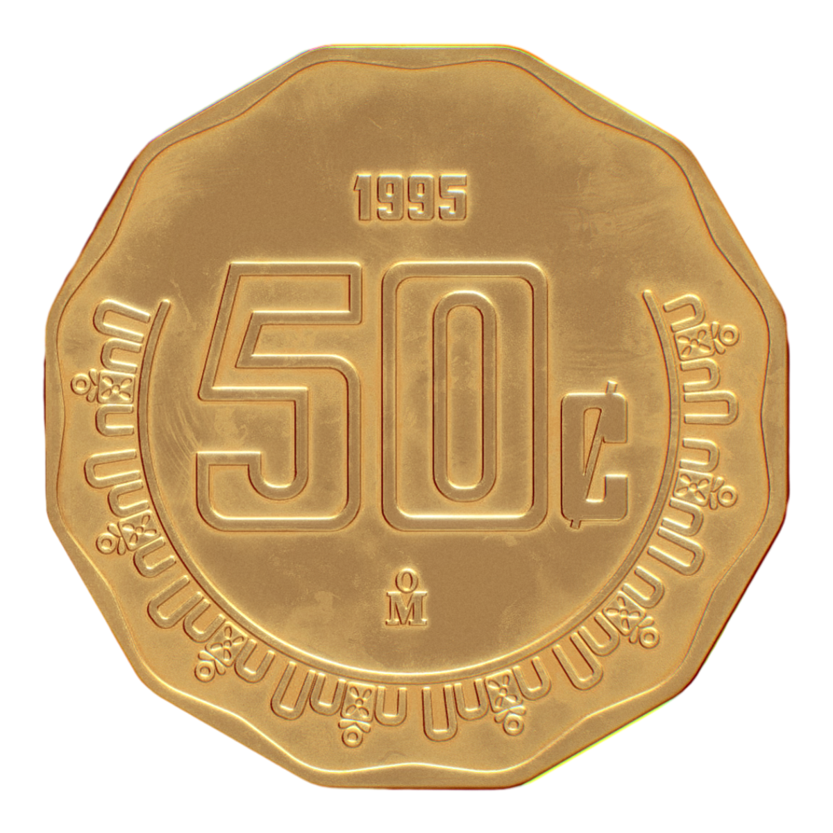 Modern Mexican currency peso 50 cents