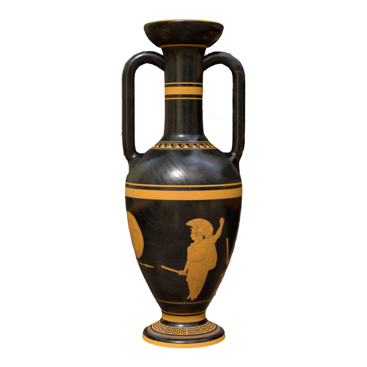 Greek Modern Crafts Traditional Mythological Pattern Black Orange Yellow Binaural Vase