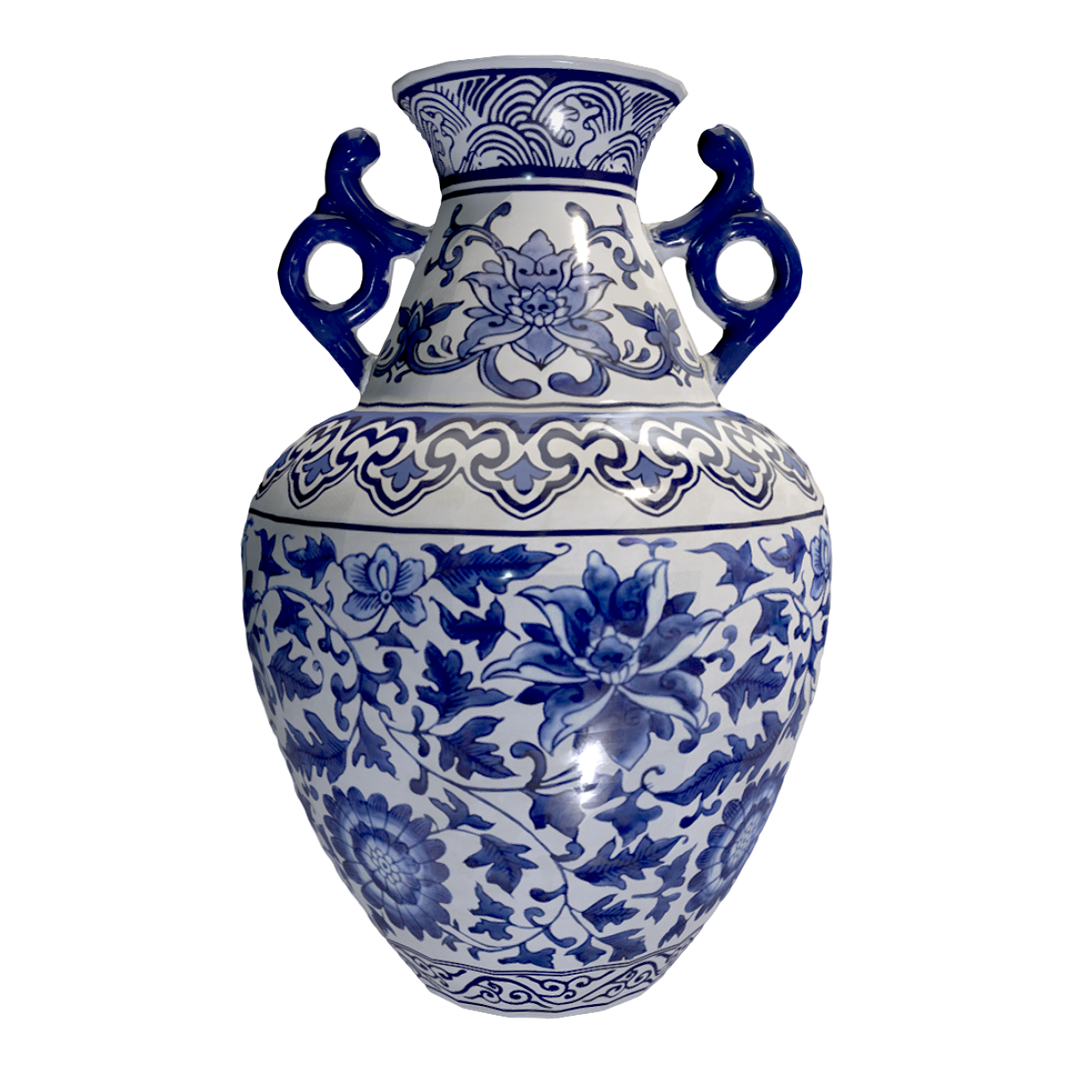 Chinese classical style blue and white porcelain double ear vase