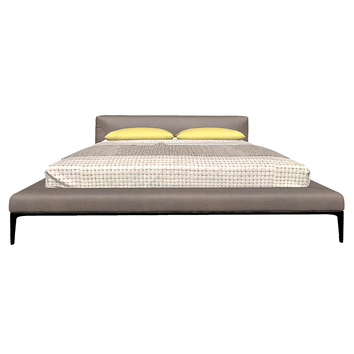 Italian Modern Green Leather Beige Fabric Double Bed