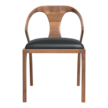 Italian Modern Curved Black Walnut Leather Cushion Chair