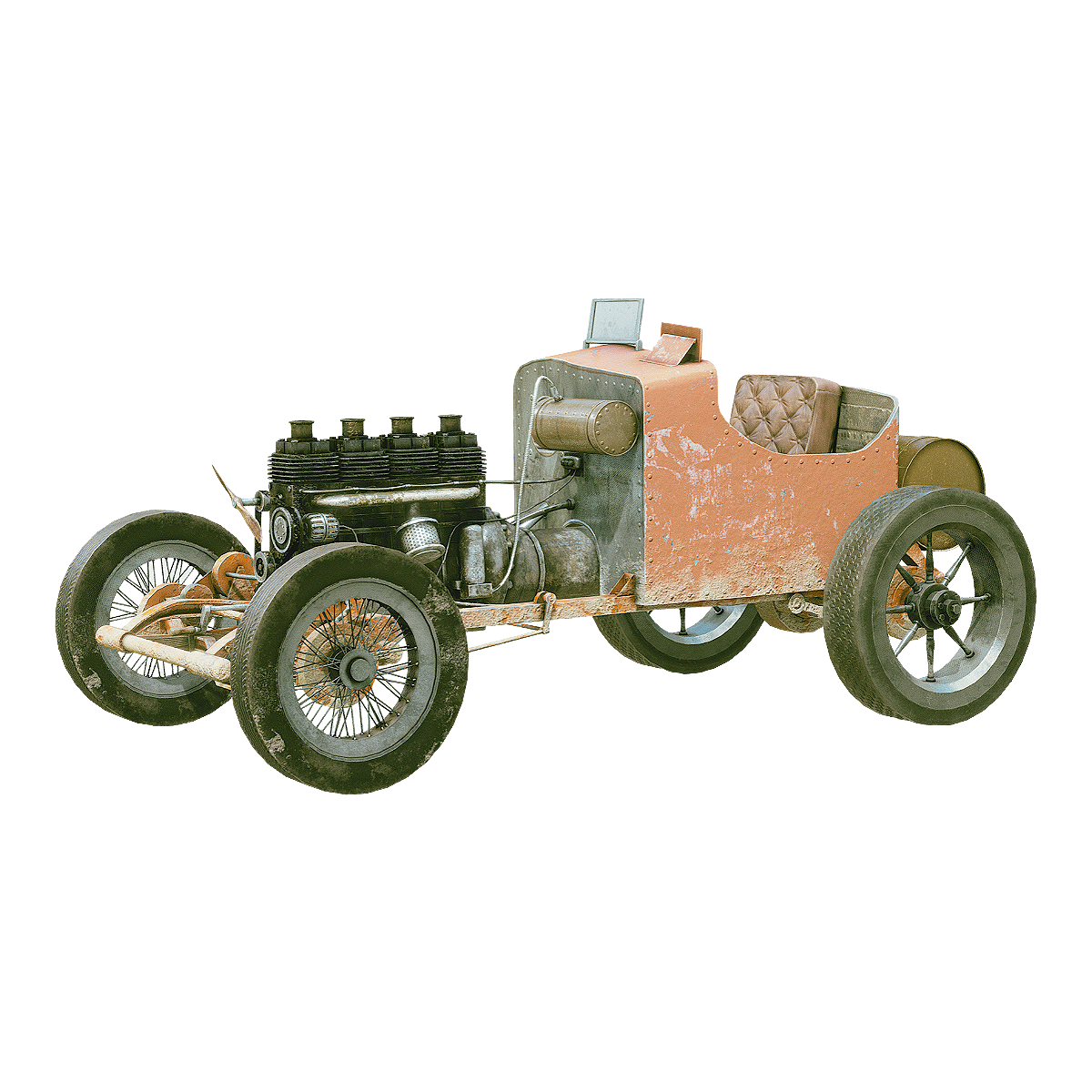 Early 20th century American first generation old internal combustion engine single seat car