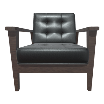 American Style Classic Black Leather Black Walnut Armchair