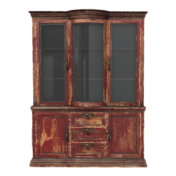 British Old Classical Wind Fir Glass Cabinet