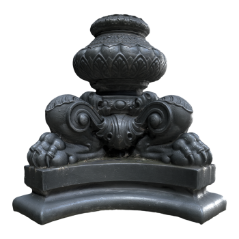 Baroque style cast iron lamp post base at the Museum of London, UK