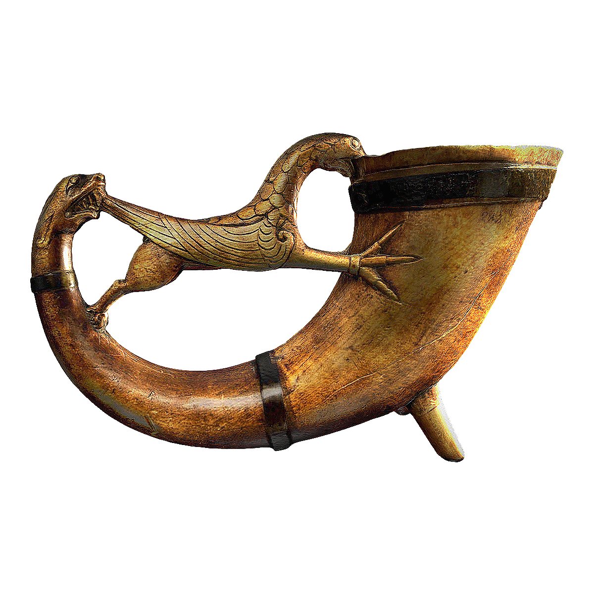 The wooden sculpture "Drinking Water Horn" from the heyday of medieval Sweden