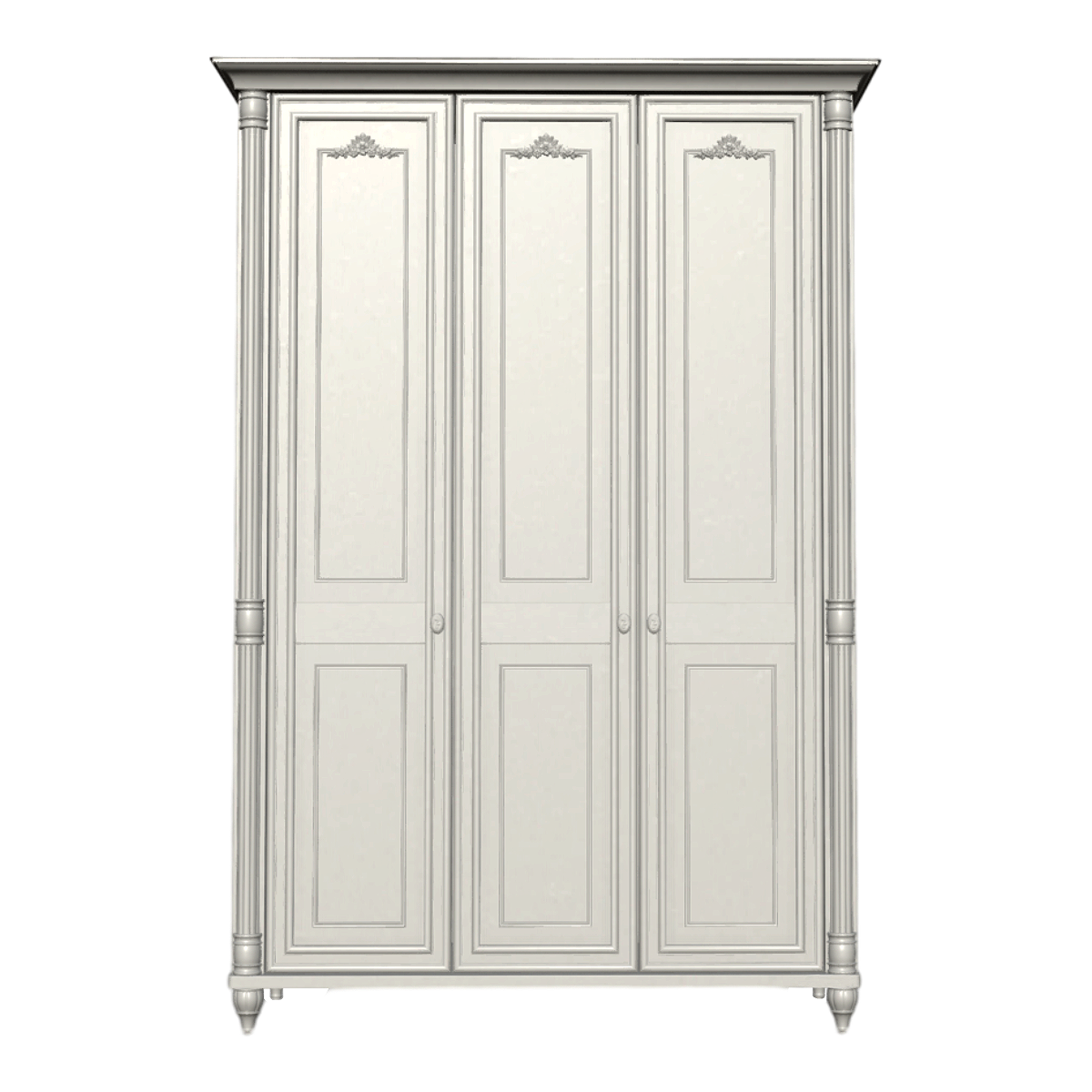 American white solid wood large capacity three door wardrobe