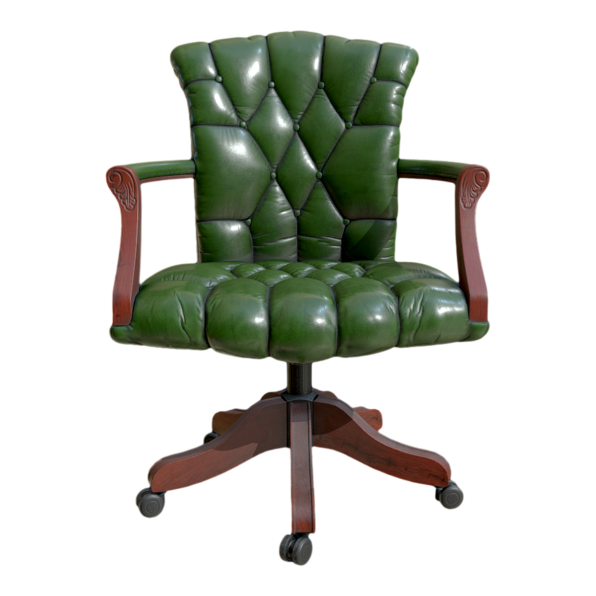 Modern Jungle Green Solid Wood Leather Armchair Backrest Chair