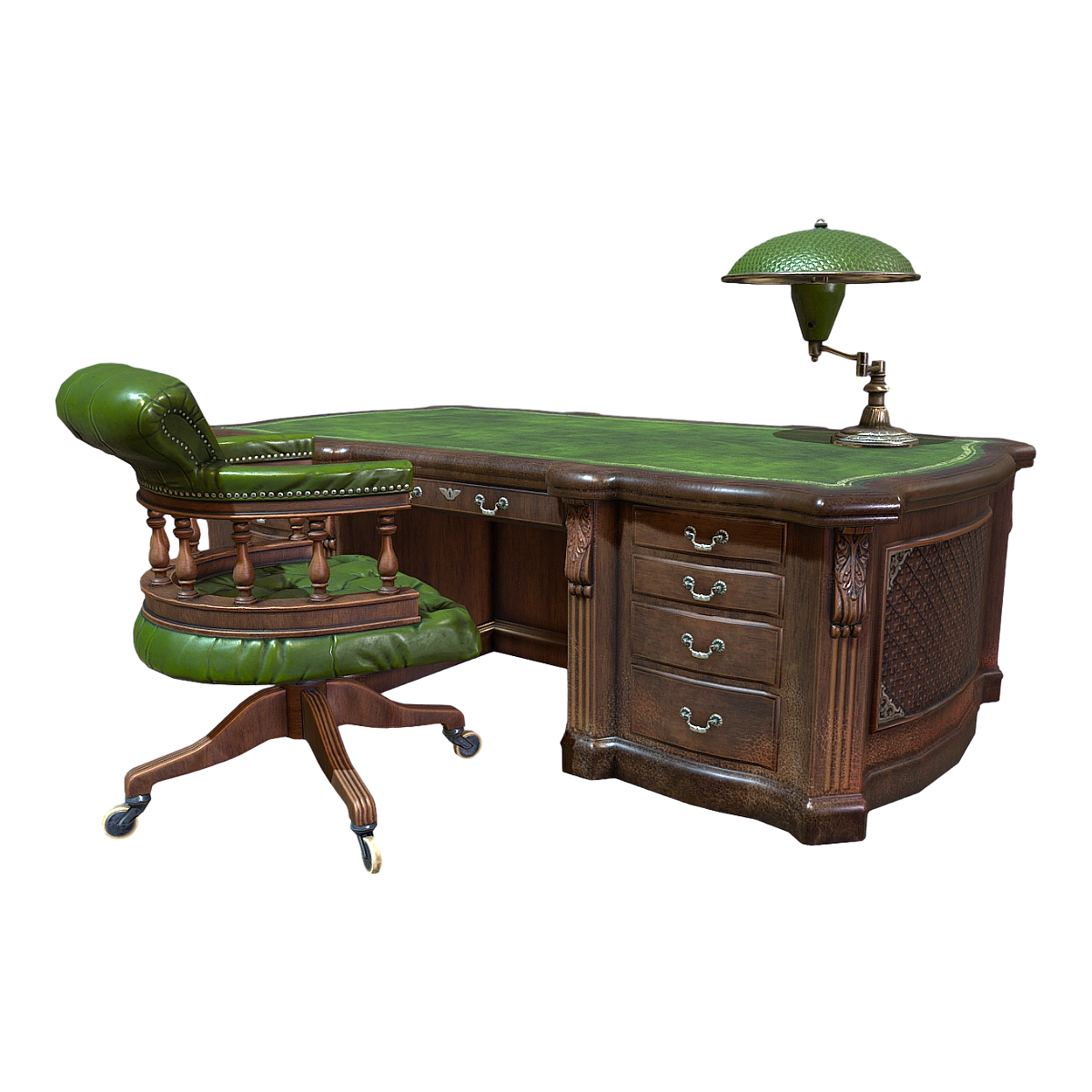 Nordic Classical Solid Wood Green Leather Table and Chair Combination