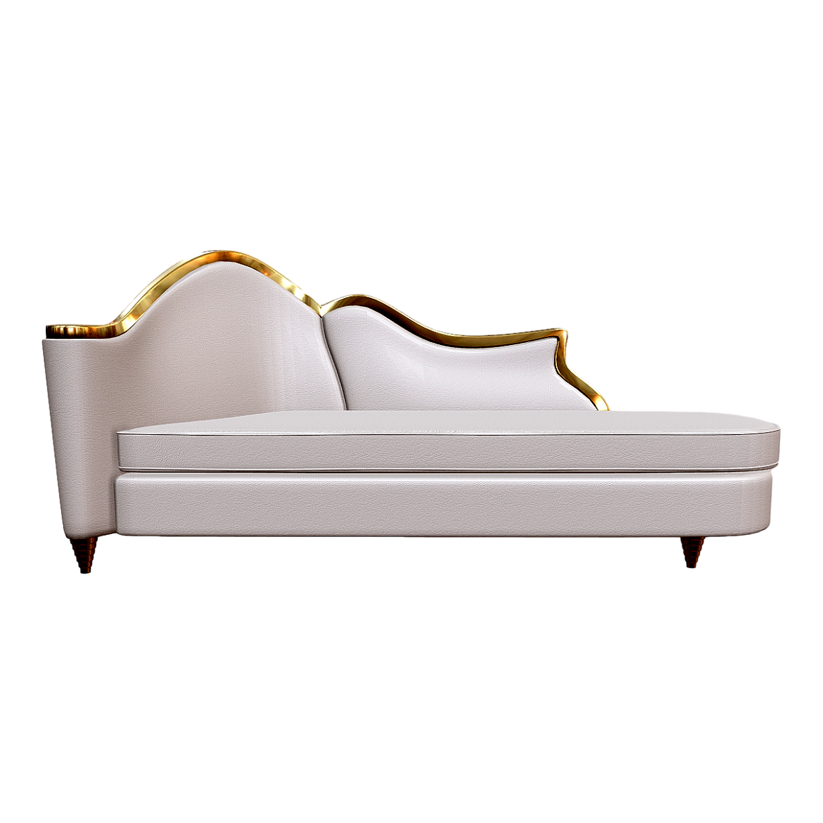 European Classical Light Luxury White Genuine Leather Metal Chaise Longue Sofa