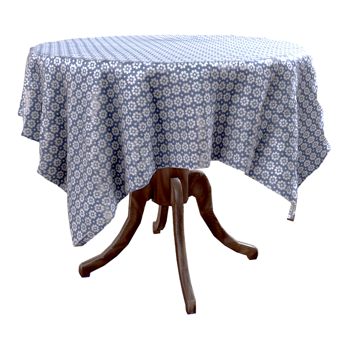 American Style Simple Black Walnut Solid Wood Blue and White Tablecloth Four-Leg Round Table Small Coffee Table
