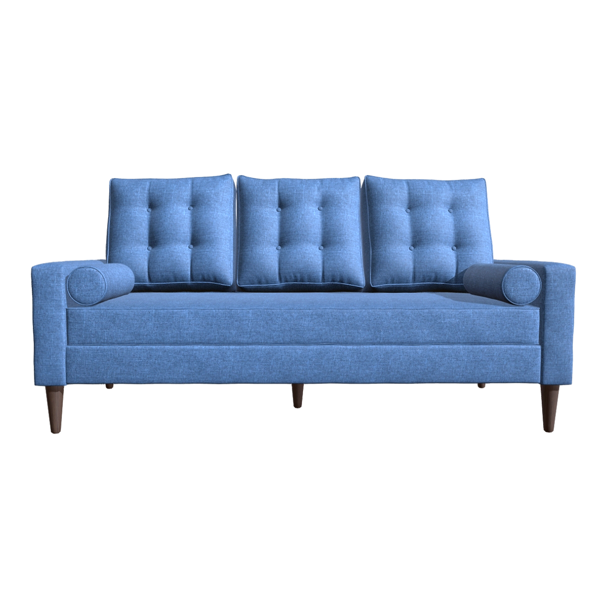 Modern Home Solid Wood Blue Fabric Three-Seat Sofa Pillow
