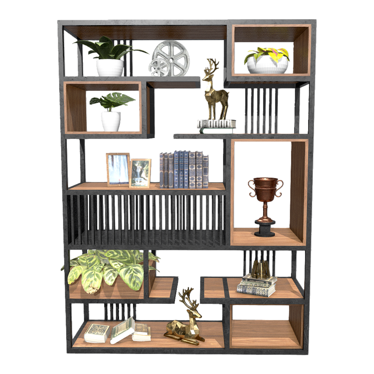 Chinese-style Metal Solid Wood Antique Shelf Bookshelf Storage Rack Display Rack