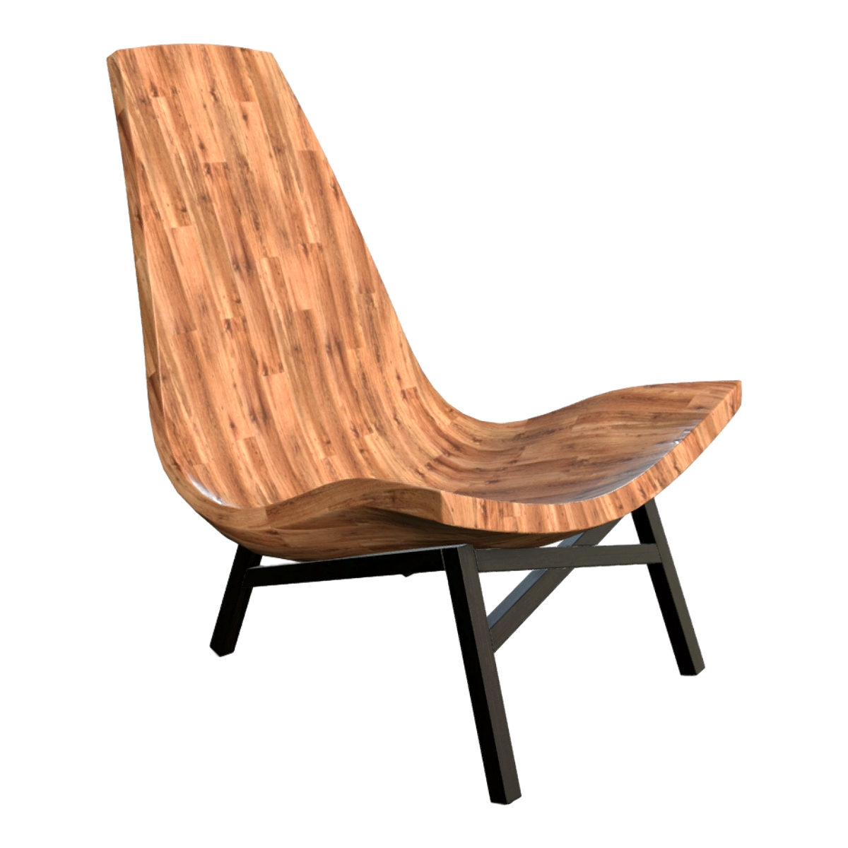 American Style Modern Metal Black Walnut Solid Wood Curved Backrest Chair Leisure Chair