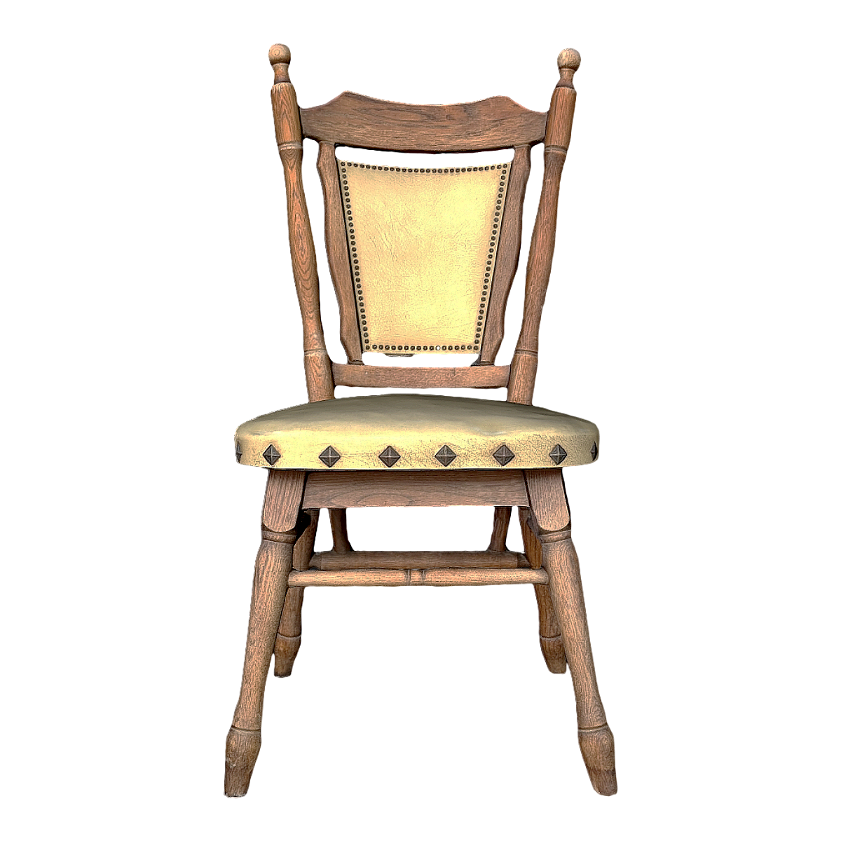 American Style Vintage Solid Wood Yellow Leather Cushion Chair Backrest Chair