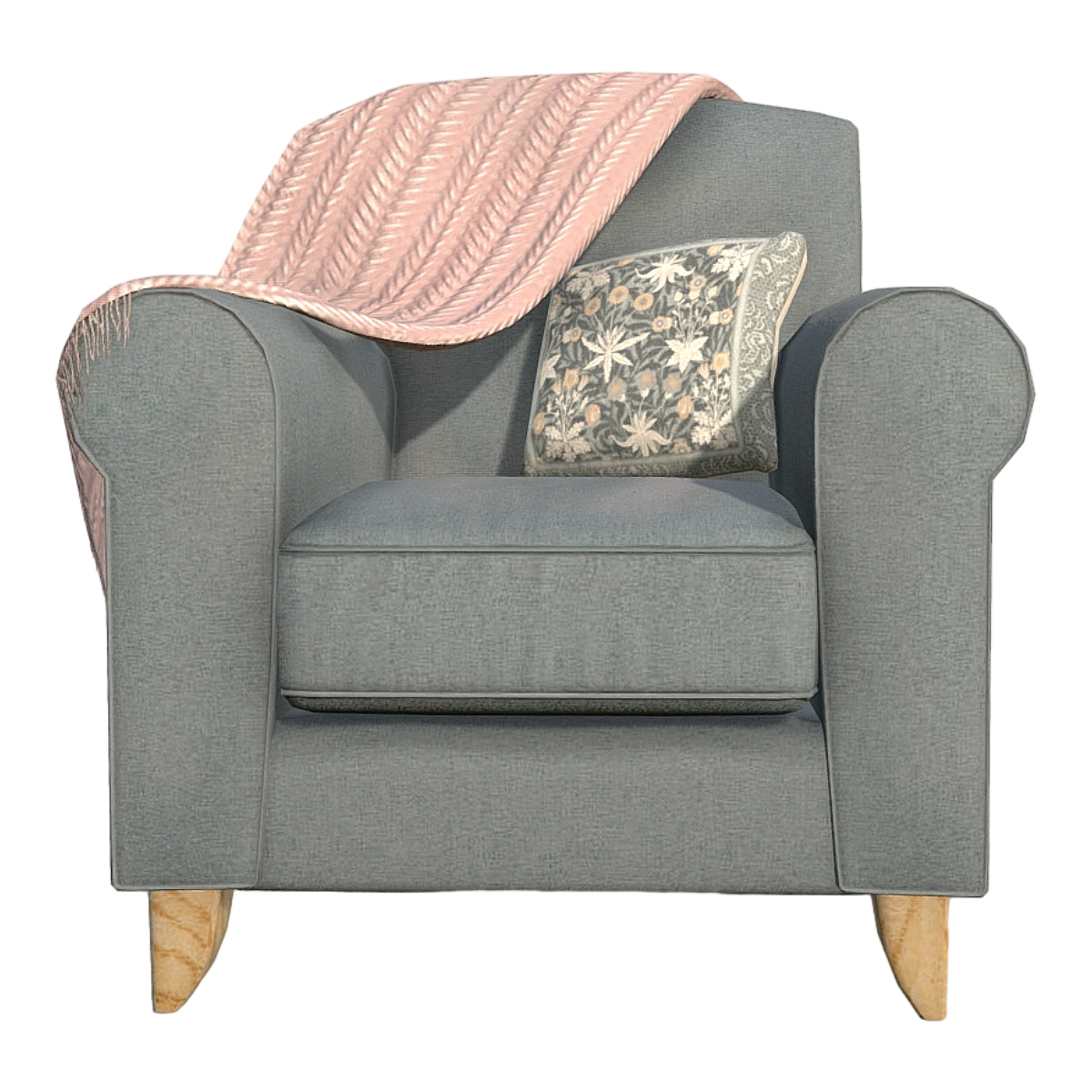 Amazon Elastic Solid Wood Blue Mouse Color Fabric Single Sofa Chair Armchair