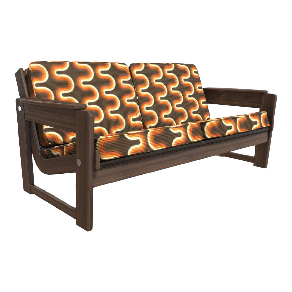 Home black walnut solid wood orange pattern fabric curved armrest sofa double sofa